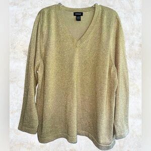 AVENUE Gold Metallic Thread Holiday V-
Neck Sweater Size 26/28